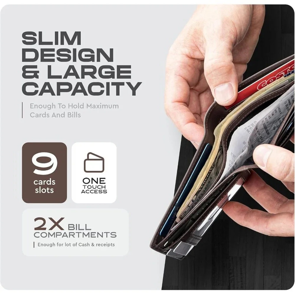 Men’s - Genuine Leather Slim Bifold RFID Wallet - Gift for Men Packed